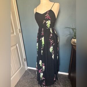 Free people Black Floral Maxi Dress with Spaghetti Straps
